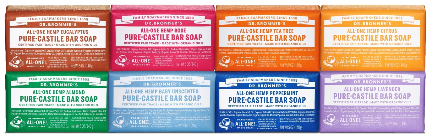 8 bar soaps. Dr. Bronner's For Newbies