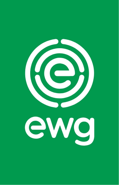 White EWG logo on a green background
