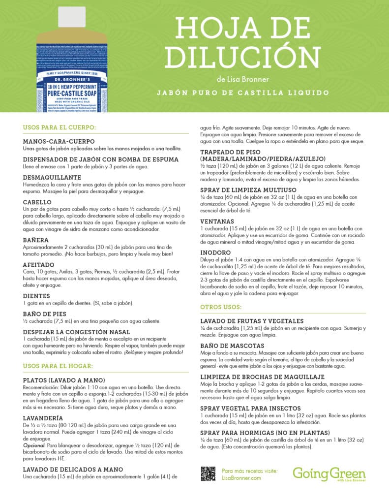 GGSPCastile Dilution Cheat Sheet052022 Going Green with Lisa Bronner