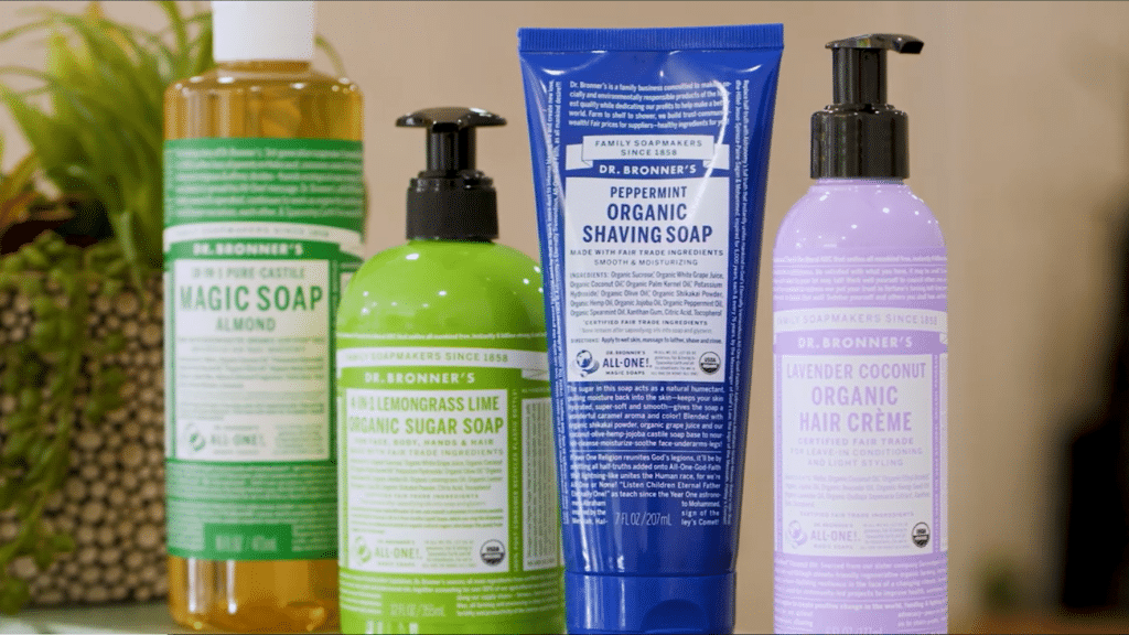 Dr. Bronner's Shaving Soap, Sugar Soap, Magic Soap, and Hair Creme