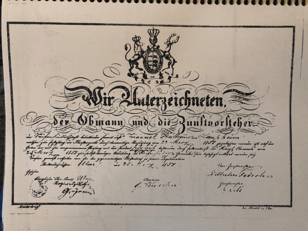 Black and white image of a soapmaking certificate from 1858, written in Germany. soapmakers