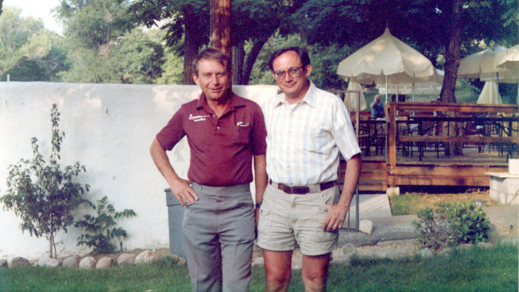 Brothers Jim and Ralph Bronner standing together outside. soapmakers