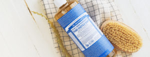 A bottle of Dr. Bronner's Peppermint Pure-Castile Soap.