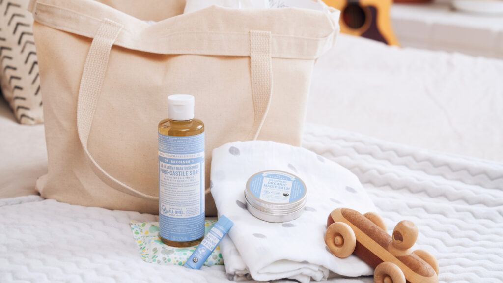 Dr. Bronner's Unscented Castile Soap, Magic Balm and Lip Balm with baby items - Dr. Bronner's gifts for babies