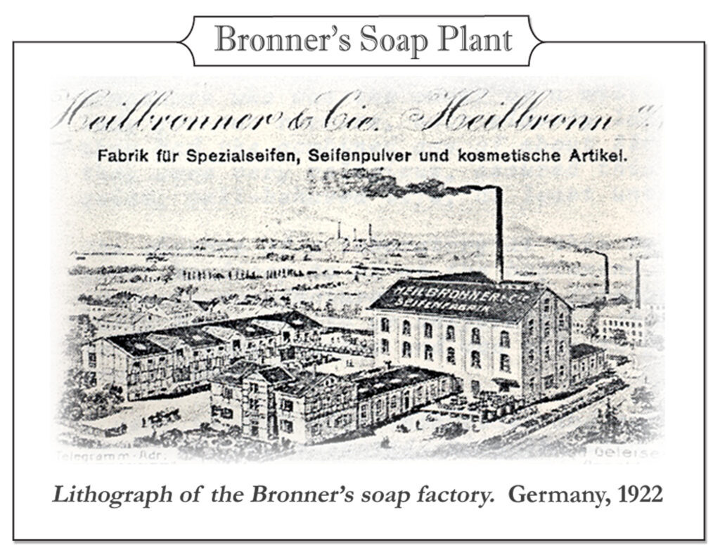 A lilthograph of Dr. Bronner's soapmaking facilities in Heilbronn, Germany in 1922 - Dr. Bronner's company location history