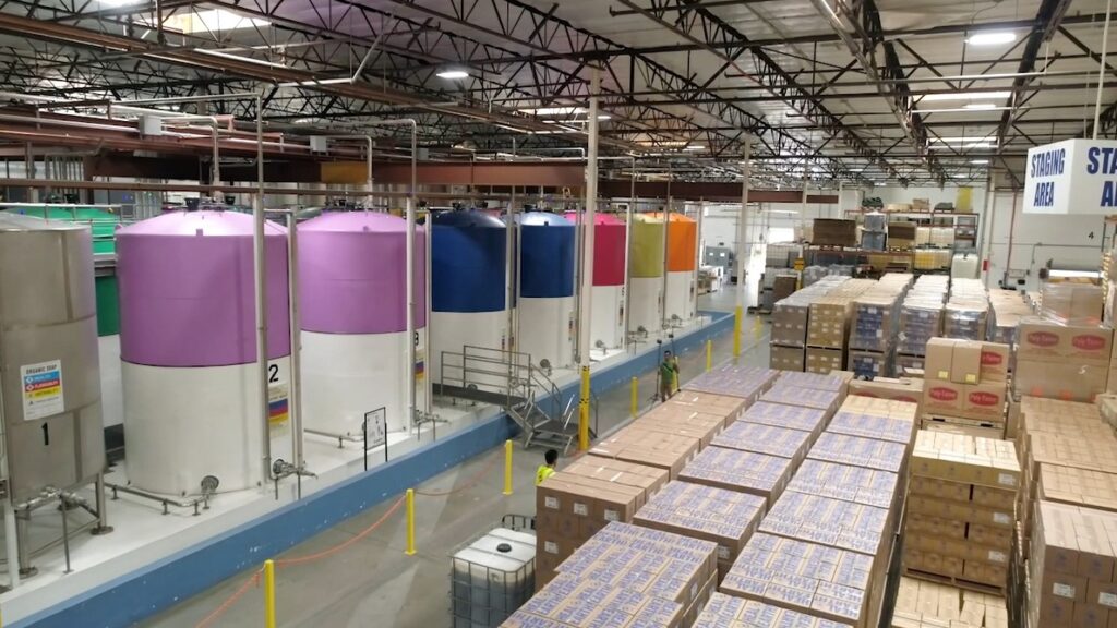 Large soap tanks at Dr. Bronner's soapmaking facilities- Dr. Bronner's company location history