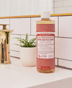 Castile Soap next to a bathroom faucet - green cleaning bathroom
