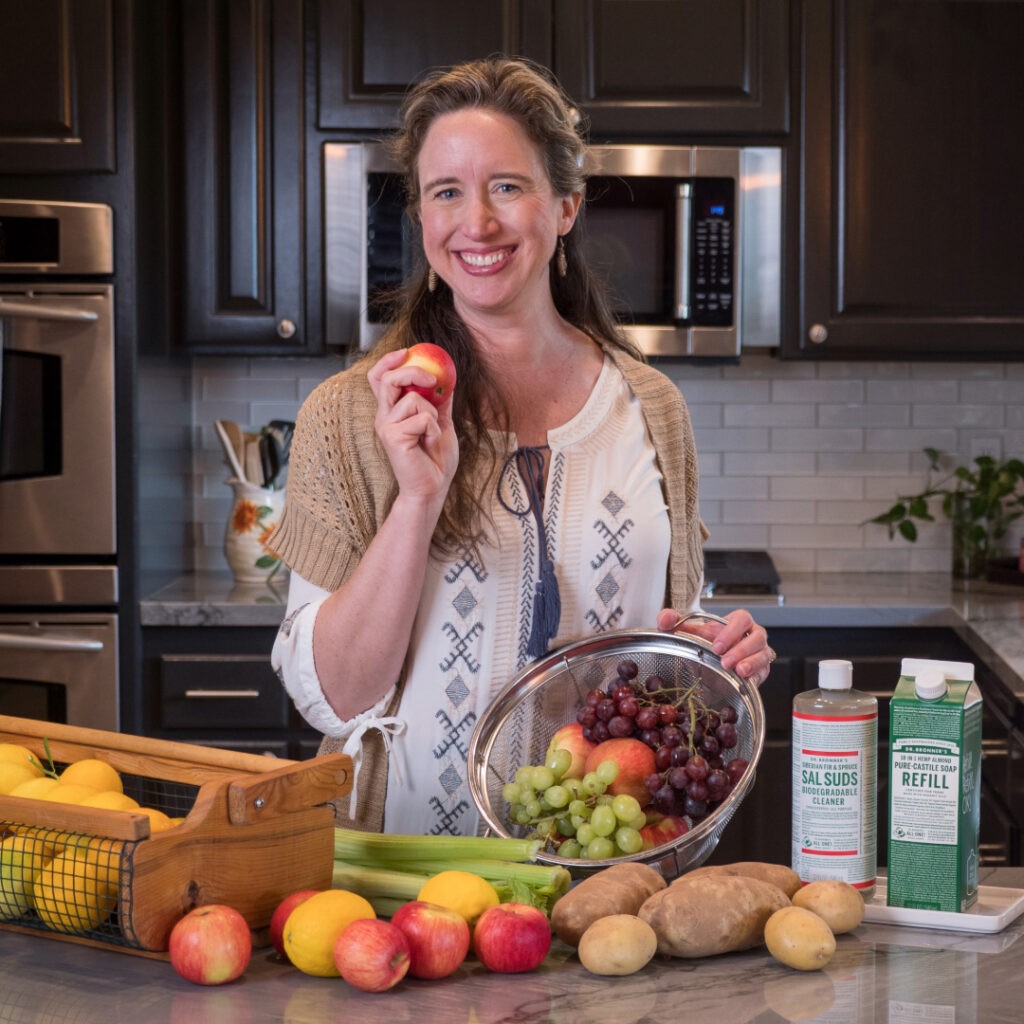 Washing produce with Dr. Bronner's soaps