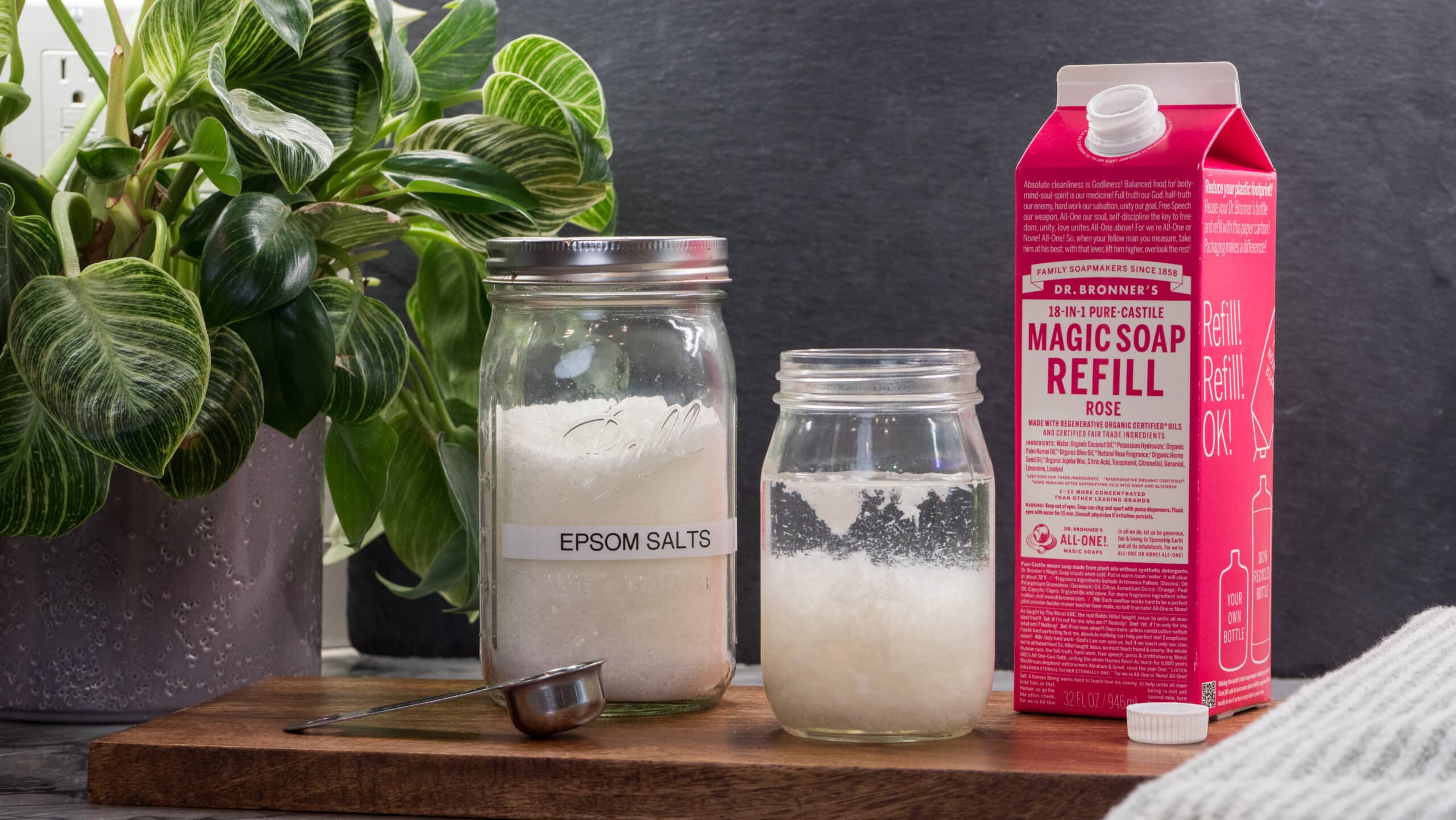 Epsom salt and Castile Magic Soap mixing.