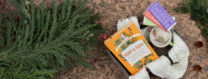 Gift basket with Soap & Soul, All-One Chocolate, and other cozy items