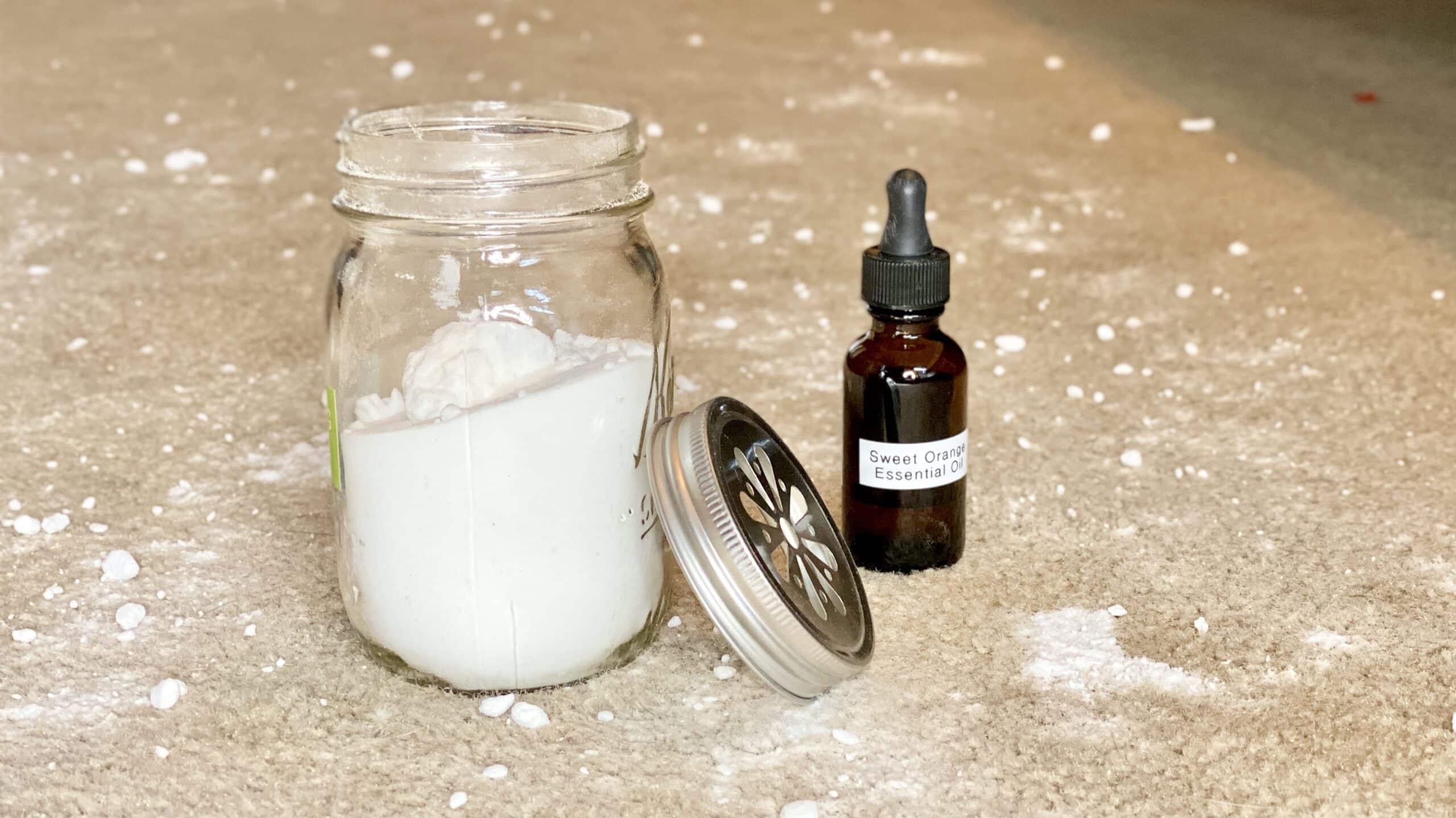 Baking soda and essential oils on carpet.