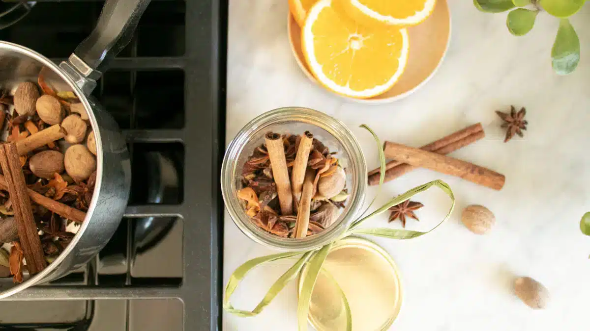 Simmer pot on counter.