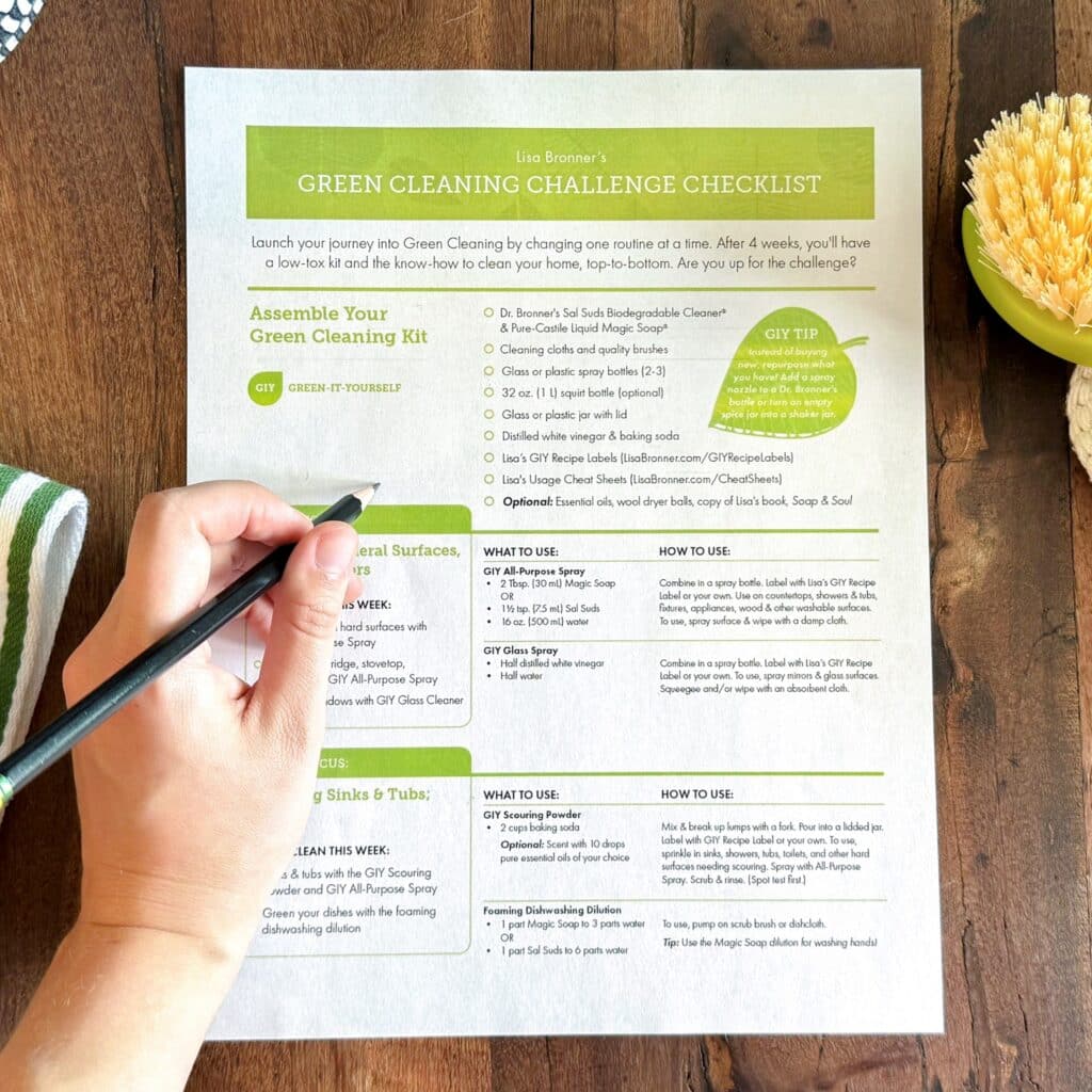 Green cleaning checklist on table