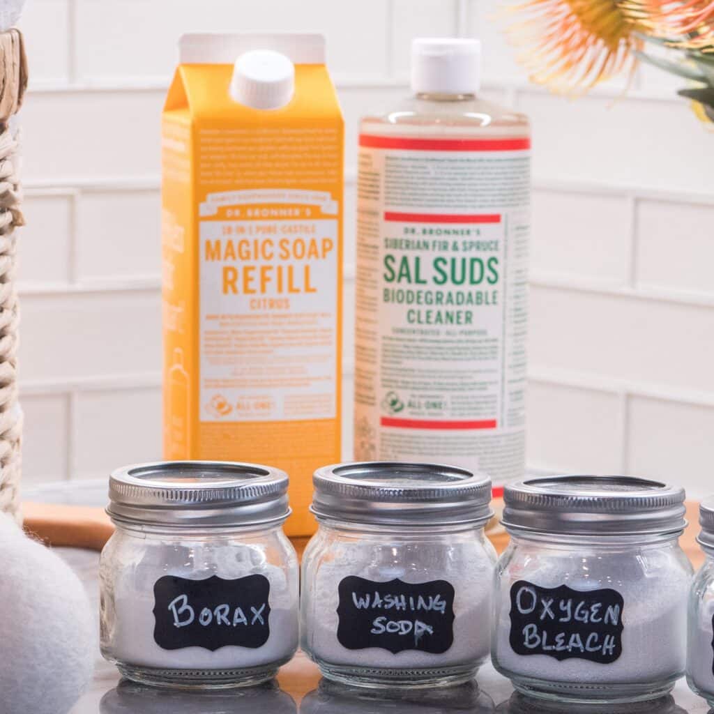 Dr. Bronner's Magic Soap and Sal Suds with laundry boosters.