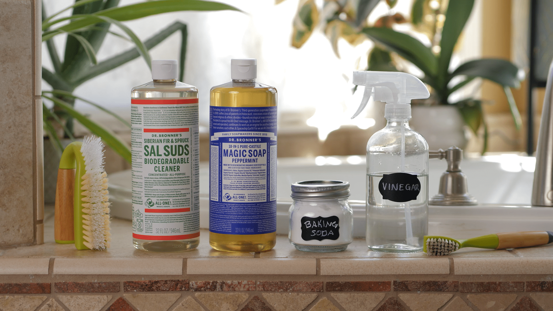 Dr. Bronner's cleaning products for grout cleaning.